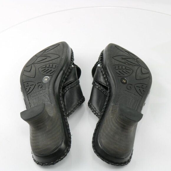 Nurture Womens Sandal Size 7 Black Leather Toe Post Block Heel Mule Slide Braid - Picture 10 of 12
